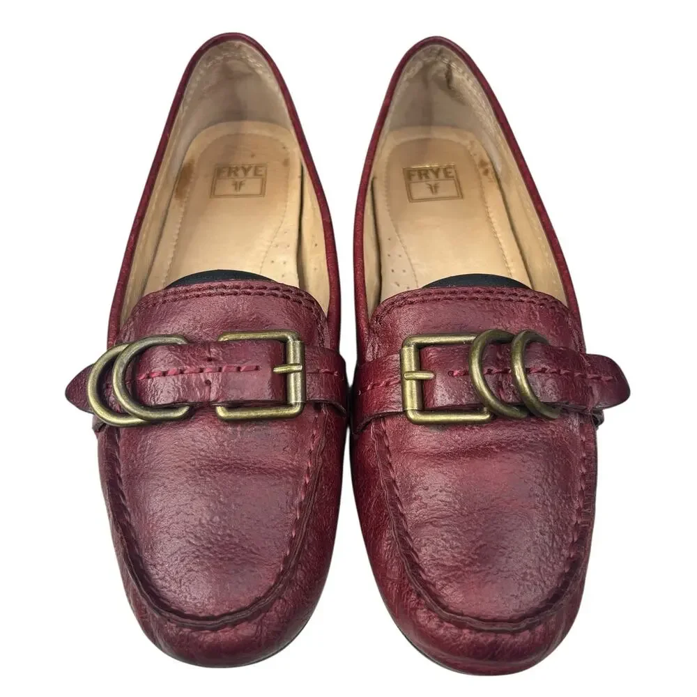 Frye Women’s Brown Leather Slip On Buckle Loafers Size US 8